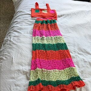 Colorful Crochet Long Sleeve Dress